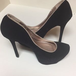Black velvet platform heels